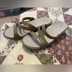 CROCS Tan and Gray Strappy Sandals